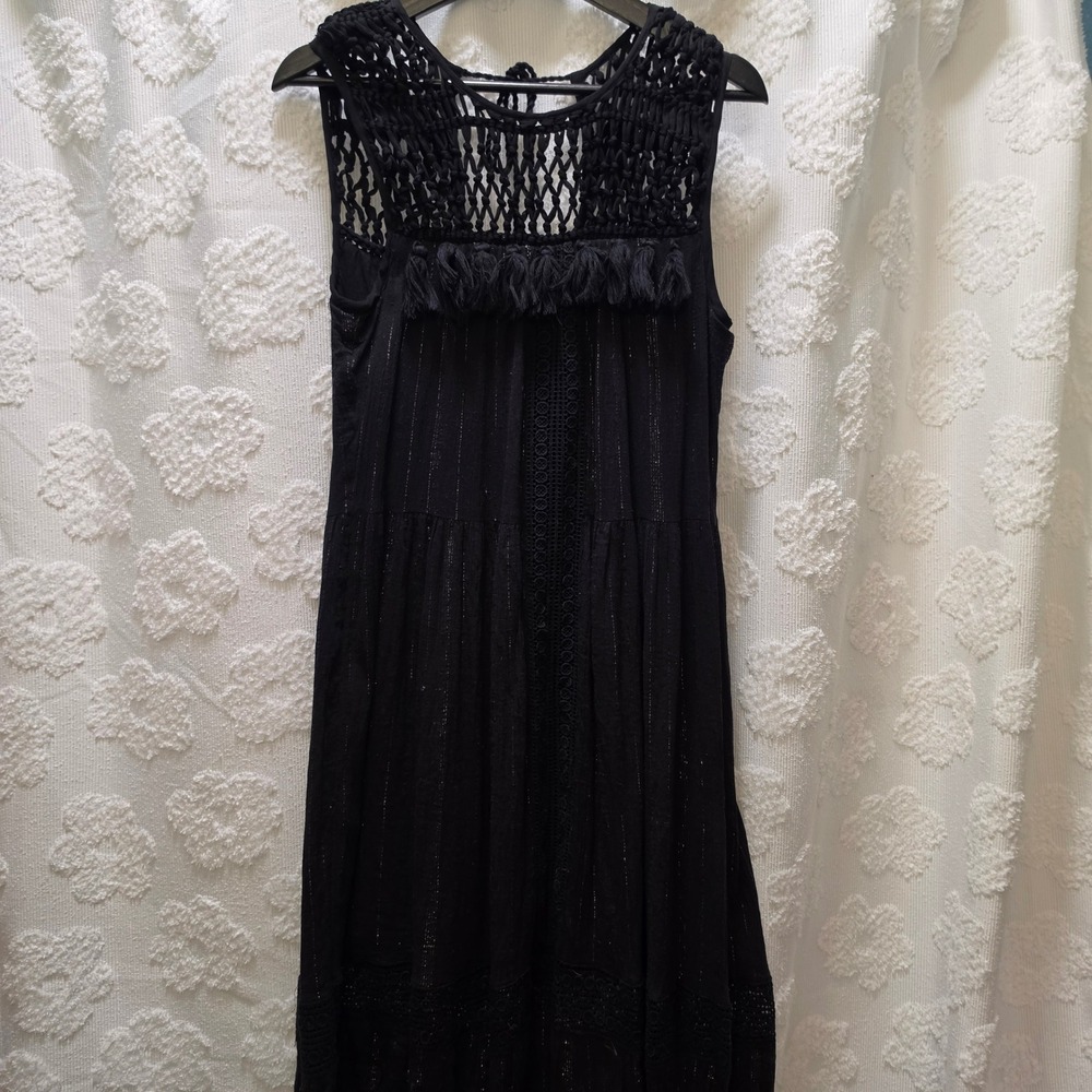 Maeve Anthropologie Abilene Black Crochet Metallic Stripe Boho Dress Small‎